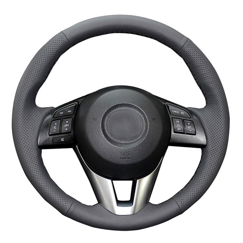 Eiseng DIY Genuine Leather Steering Wheel Cover Custom Fit for Mazda 6 2014 2015 2016 / Mazda 3 2014-2016 / CX-3 2016 2017 / CX-5 2013-2016 15 inches Stitch Interior Accessories (Black Thread) - Image 1
